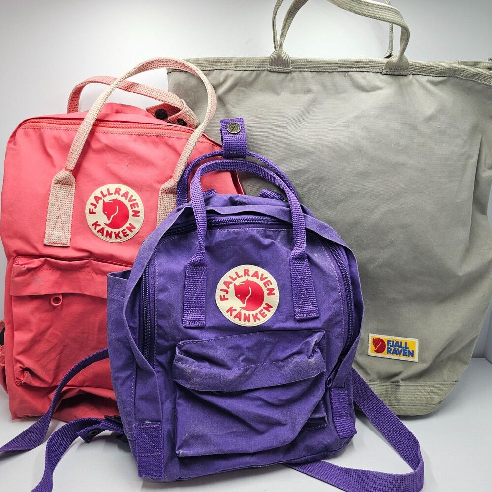 Fjallraven Kanken Backpack Tote Lot Of 3 Mini Classic G-1000 Gray Pink Purple